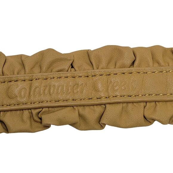 Vintage 80's Coldwater Creek Leather Belt M Mustard Tan Pleated Ruffle Cottageco - Picture 7 of 10